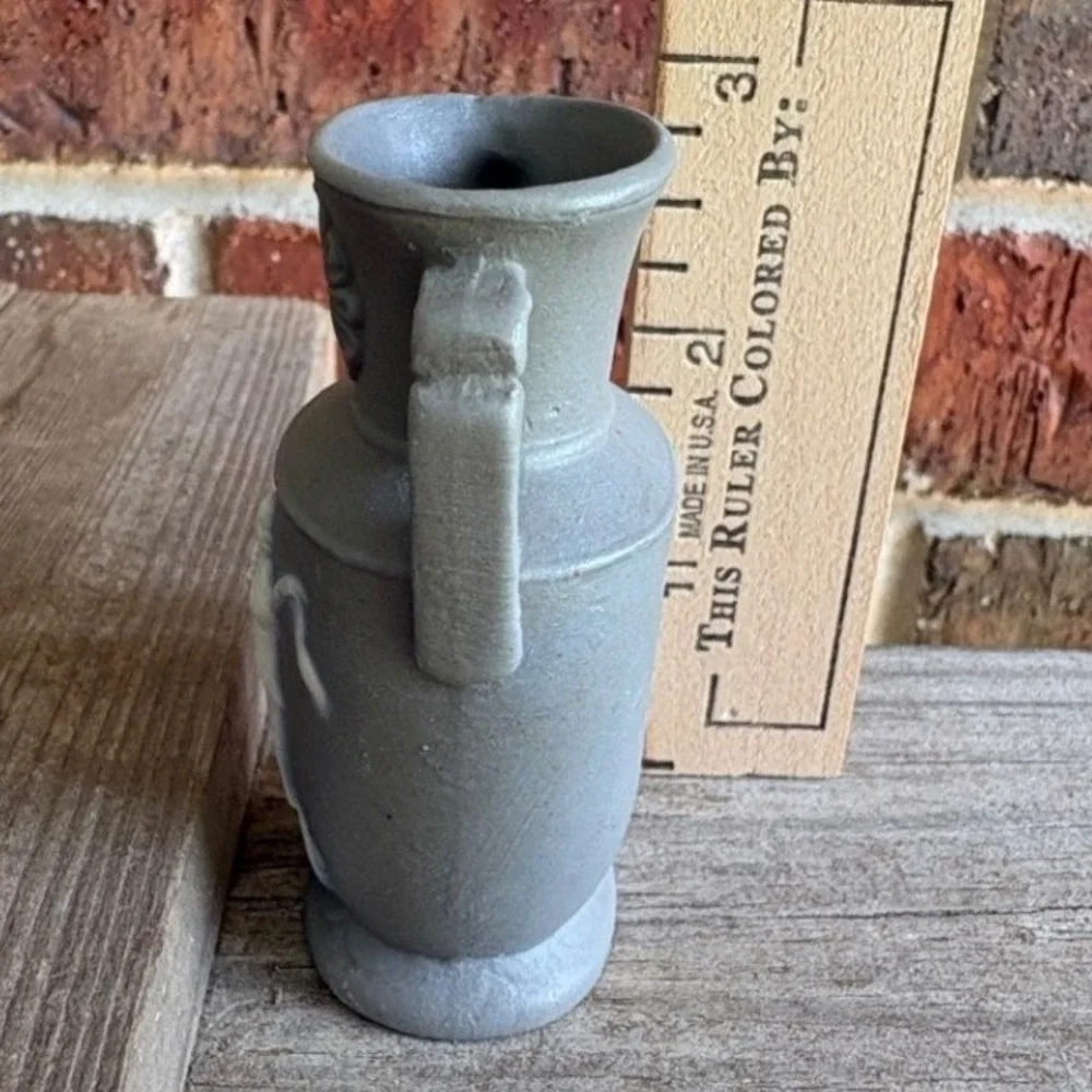 Vintage Blue Jasperware Mini Vase Raised White Floral Bud Vessel Made in Japan